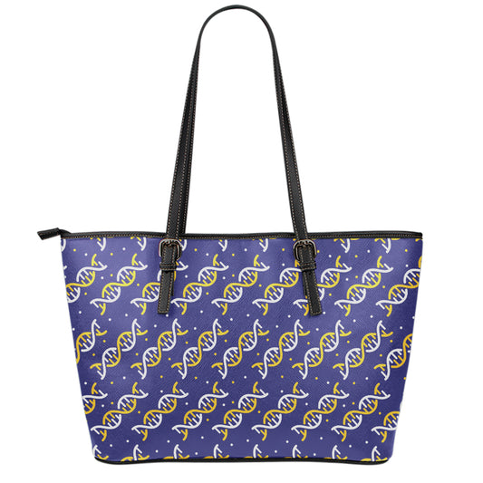 White And Yellow DNA Pattern Print Leather Tote Bag