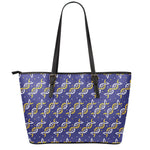 White And Yellow DNA Pattern Print Leather Tote Bag