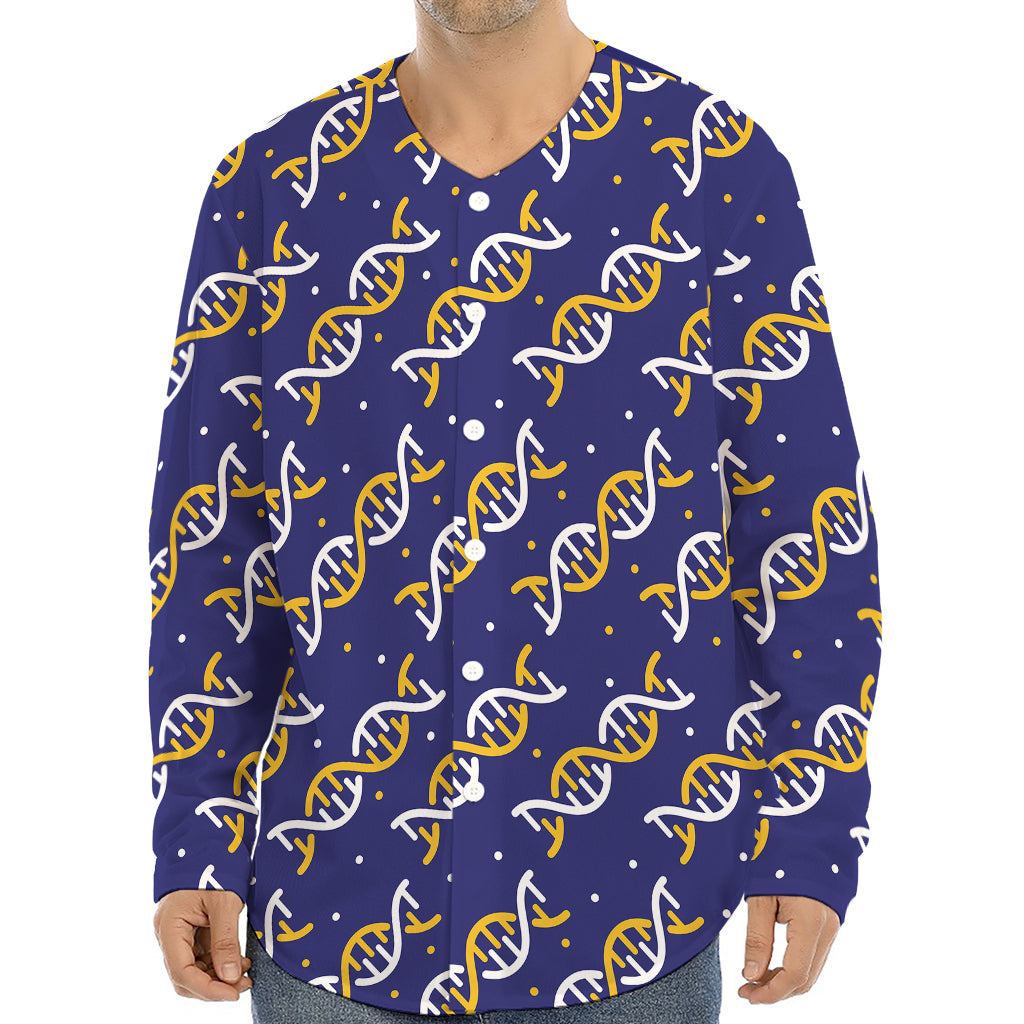 White And Yellow DNA Pattern Print Long Sleeve Baseball Jersey