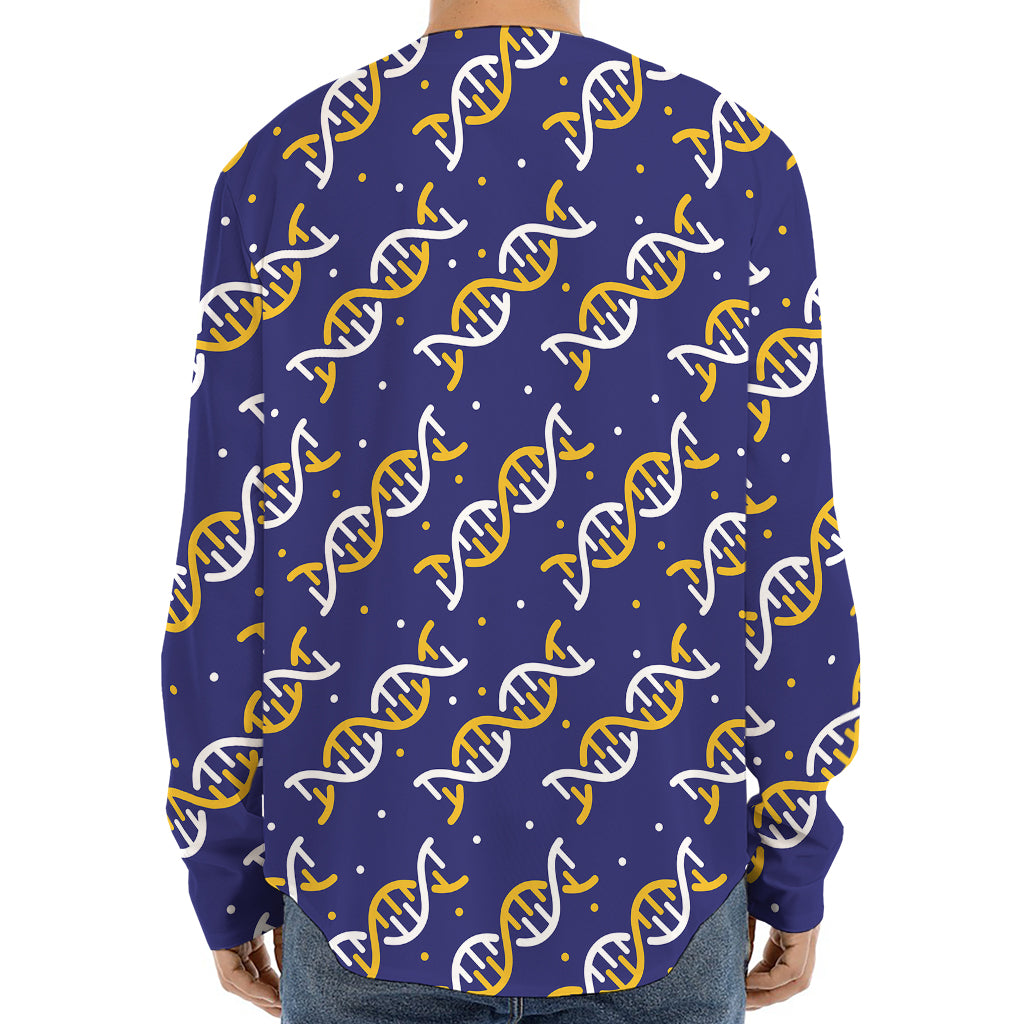 White And Yellow DNA Pattern Print Long Sleeve Baseball Jersey