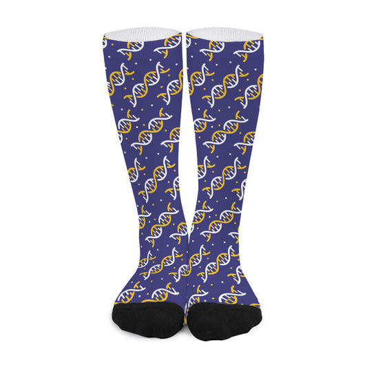White And Yellow DNA Pattern Print Long Socks
