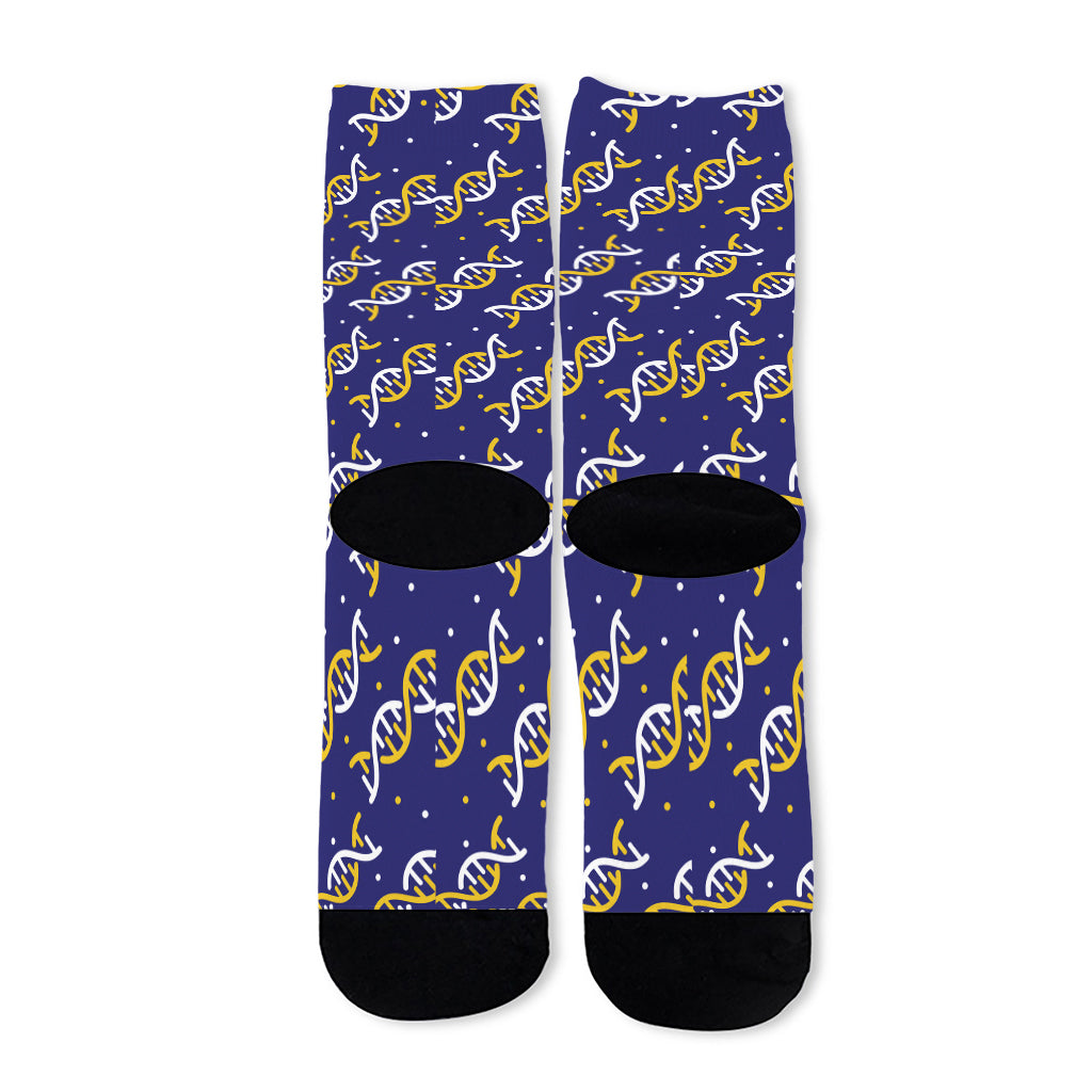 White And Yellow DNA Pattern Print Long Socks
