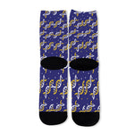 White And Yellow DNA Pattern Print Long Socks