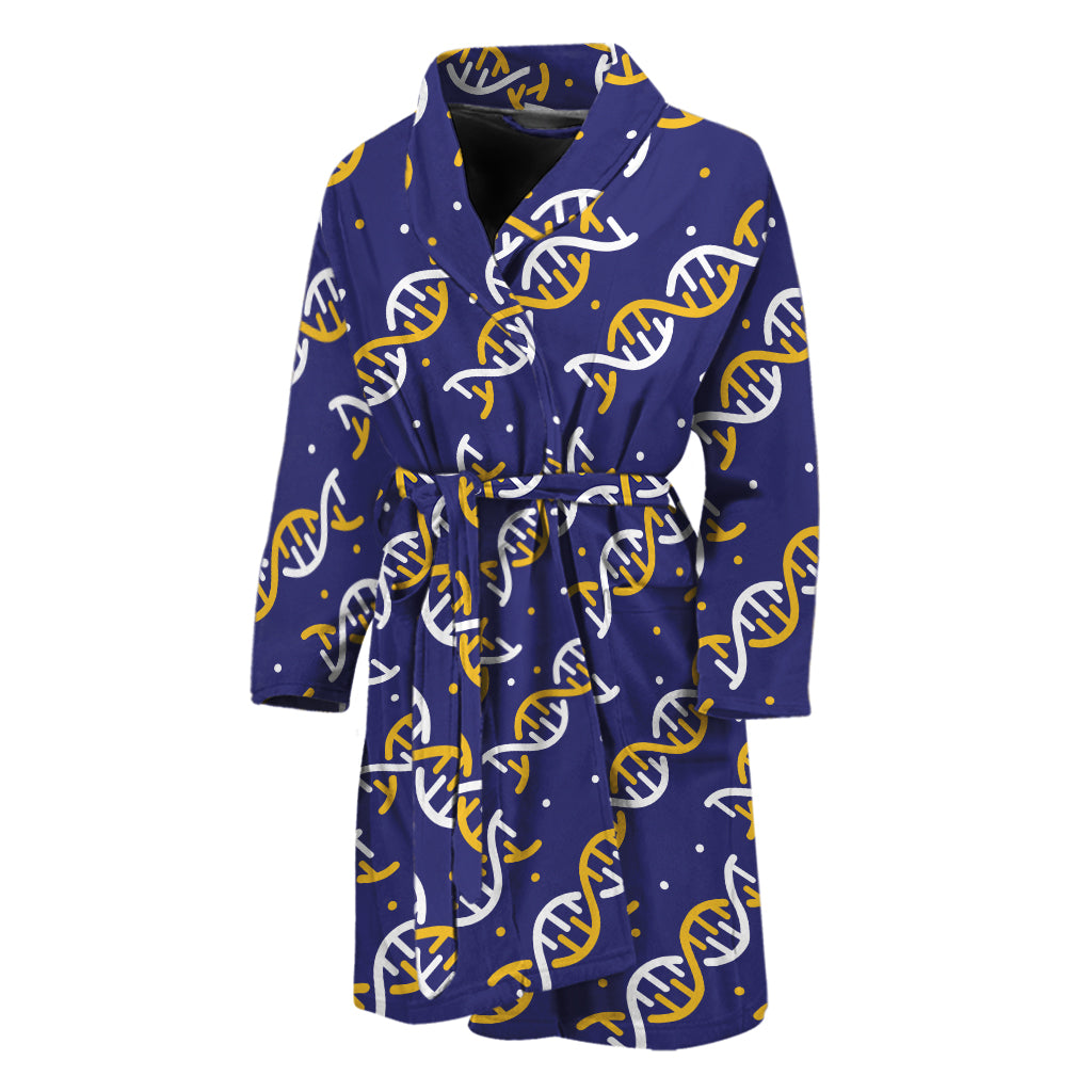 White And Yellow DNA Pattern Print Men's Bathrobe
