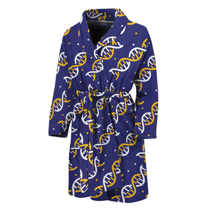 White And Yellow DNA Pattern Print Men's Bathrobe