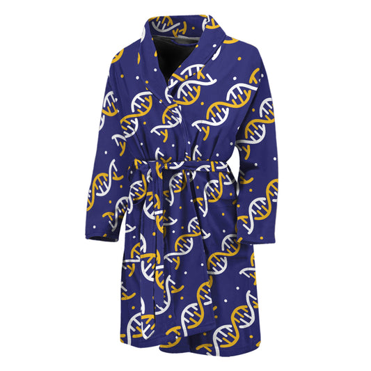 White And Yellow DNA Pattern Print Men's Bathrobe