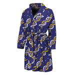White And Yellow DNA Pattern Print Men's Bathrobe