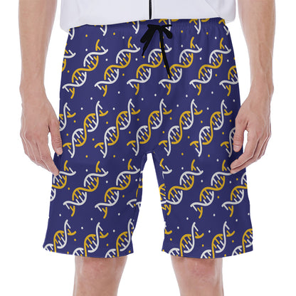White And Yellow DNA Pattern Print Men's Beach Shorts