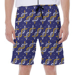 White And Yellow DNA Pattern Print Men's Beach Shorts