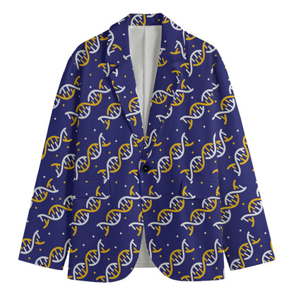 White And Yellow DNA Pattern Print Men's Blazer