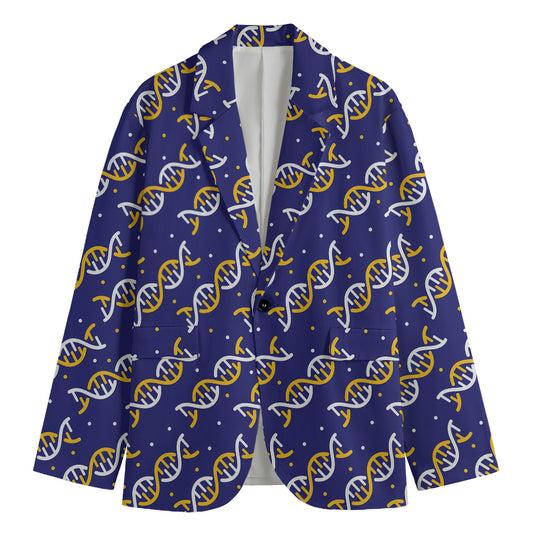 White And Yellow DNA Pattern Print Men's Blazer