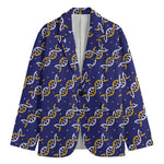 White And Yellow DNA Pattern Print Men's Blazer