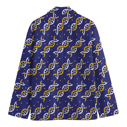 White And Yellow DNA Pattern Print Men's Blazer
