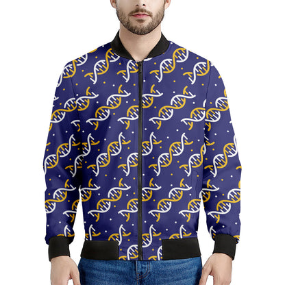 White And Yellow DNA Pattern Print Men's Bomber Jacket