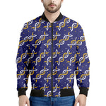 White And Yellow DNA Pattern Print Men's Bomber Jacket