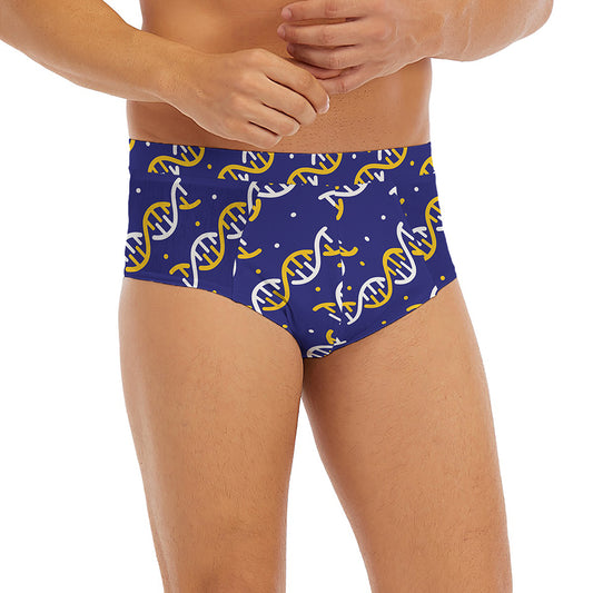 White And Yellow DNA Pattern Print Men's Briefs