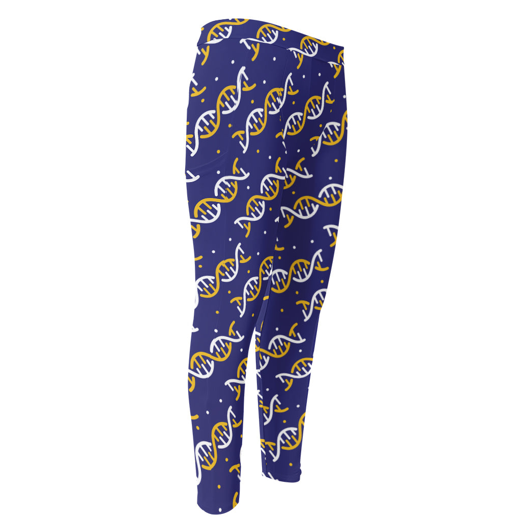 White And Yellow DNA Pattern Print Men's Compression Pants
