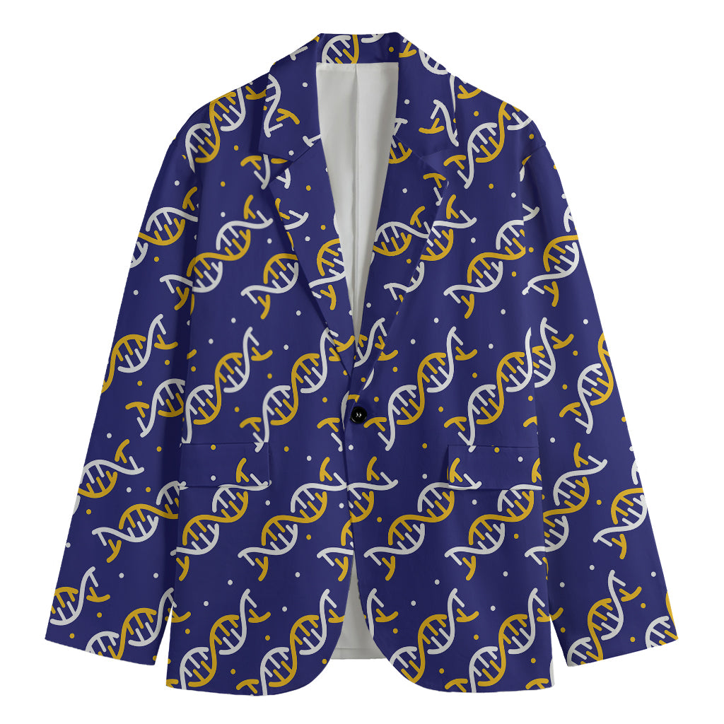 White And Yellow DNA Pattern Print Men's Cotton Blazer