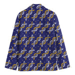 White And Yellow DNA Pattern Print Men's Cotton Blazer