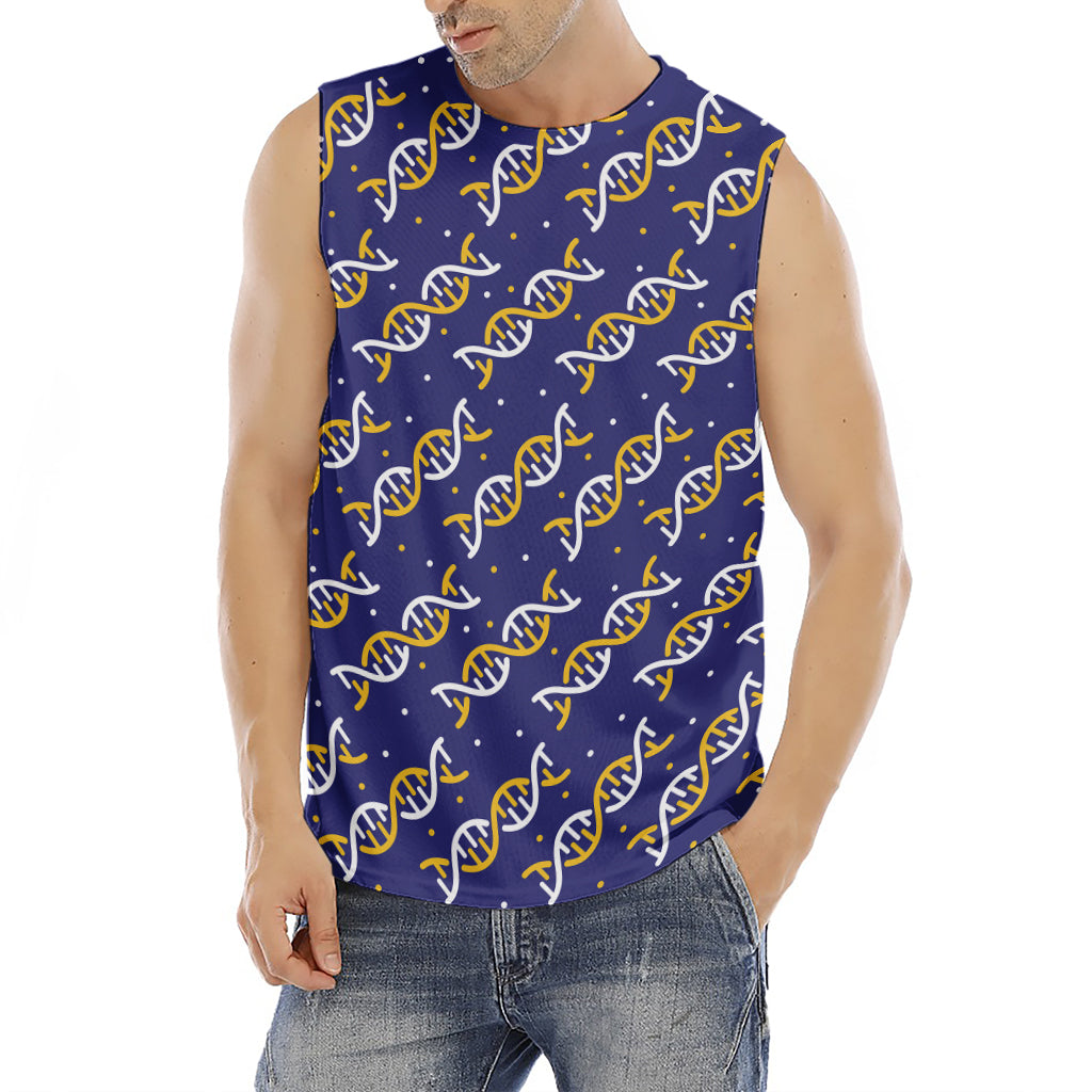 White And Yellow DNA Pattern Print Men's Fitness Tank Top