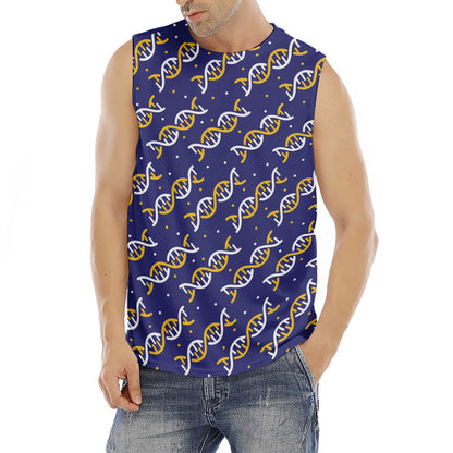 White And Yellow DNA Pattern Print Men's Fitness Tank Top