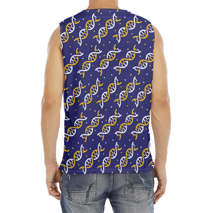 White And Yellow DNA Pattern Print Men's Fitness Tank Top