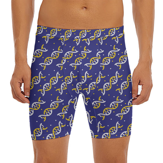 White And Yellow DNA Pattern Print Men's Long Boxer Briefs