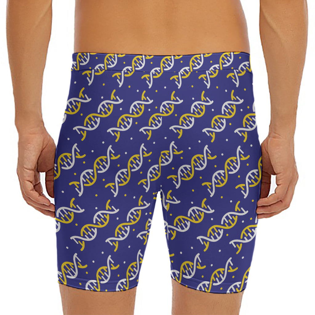 White And Yellow DNA Pattern Print Men's Long Boxer Briefs