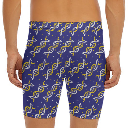 White And Yellow DNA Pattern Print Men's Long Boxer Briefs