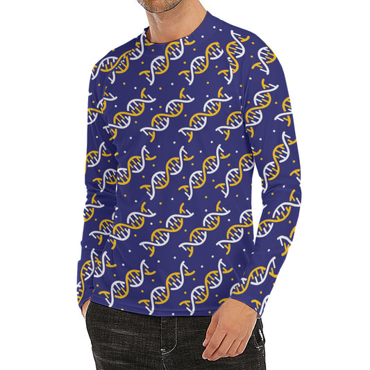 White And Yellow DNA Pattern Print Men's Long Sleeve Rash Guard