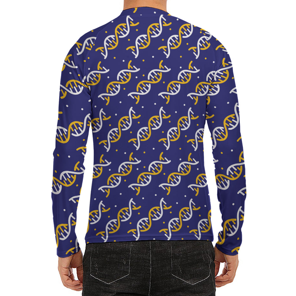 White And Yellow DNA Pattern Print Men's Long Sleeve Rash Guard
