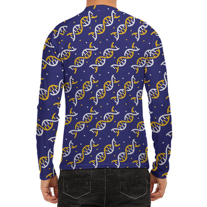 White And Yellow DNA Pattern Print Men's Long Sleeve Rash Guard