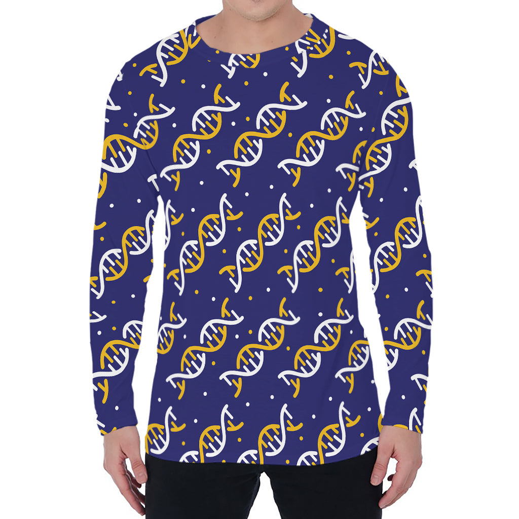 White And Yellow DNA Pattern Print Men's Long Sleeve T-Shirt