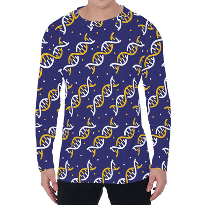White And Yellow DNA Pattern Print Men's Long Sleeve T-Shirt