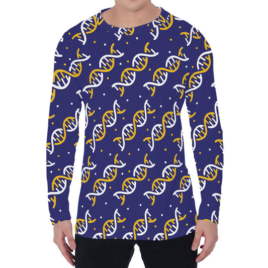 White And Yellow DNA Pattern Print Men's Long Sleeve T-Shirt