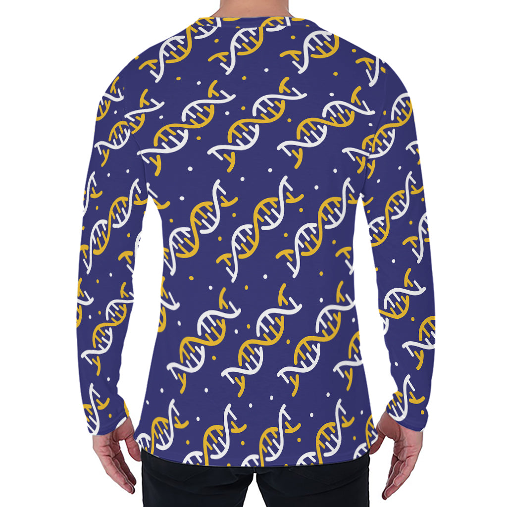 White And Yellow DNA Pattern Print Men's Long Sleeve T-Shirt