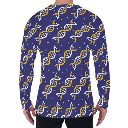 White And Yellow DNA Pattern Print Men's Long Sleeve T-Shirt