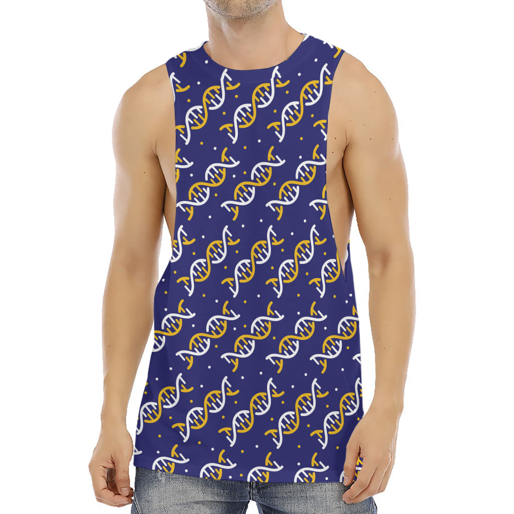 White And Yellow DNA Pattern Print Men's Muscle Tank Top