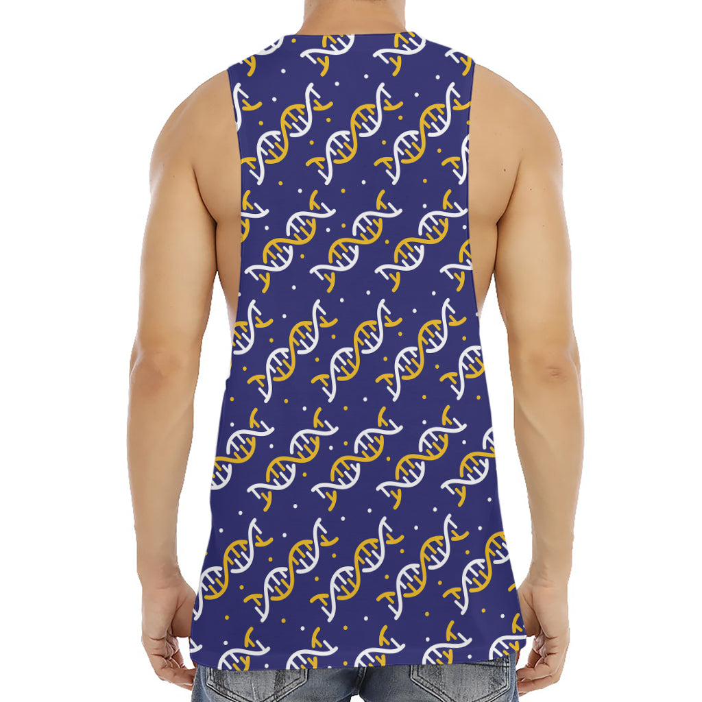 White And Yellow DNA Pattern Print Men's Muscle Tank Top