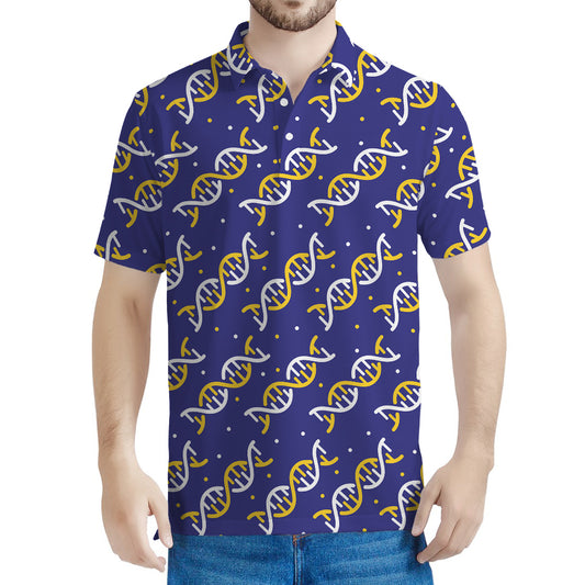 White And Yellow DNA Pattern Print Men's Polo Shirt