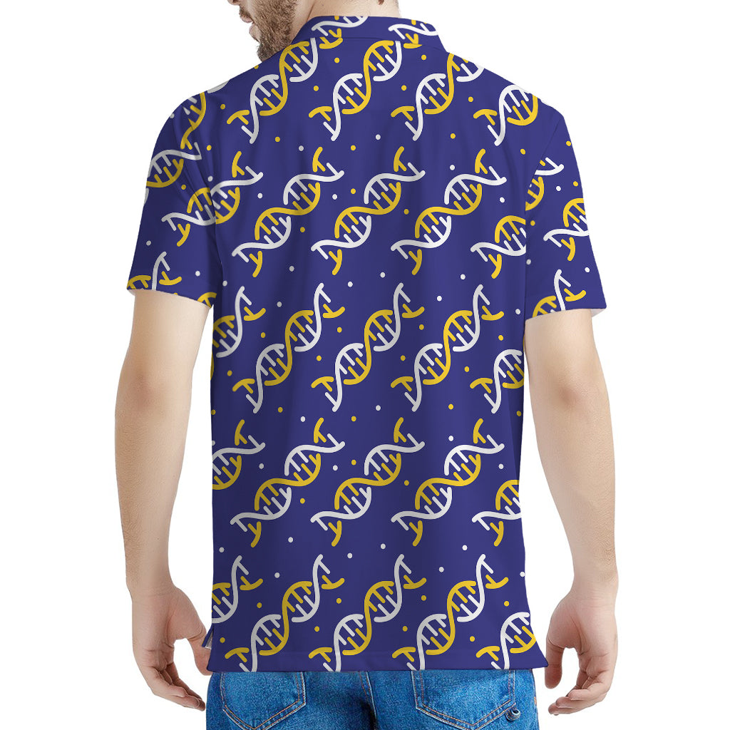 White And Yellow DNA Pattern Print Men's Polo Shirt