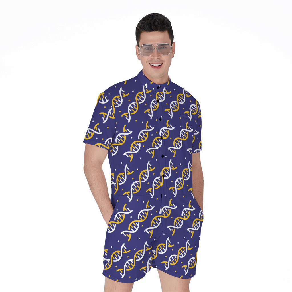 White And Yellow DNA Pattern Print Men's Rompers