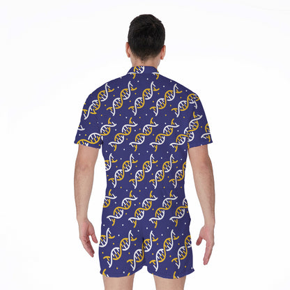 White And Yellow DNA Pattern Print Men's Rompers