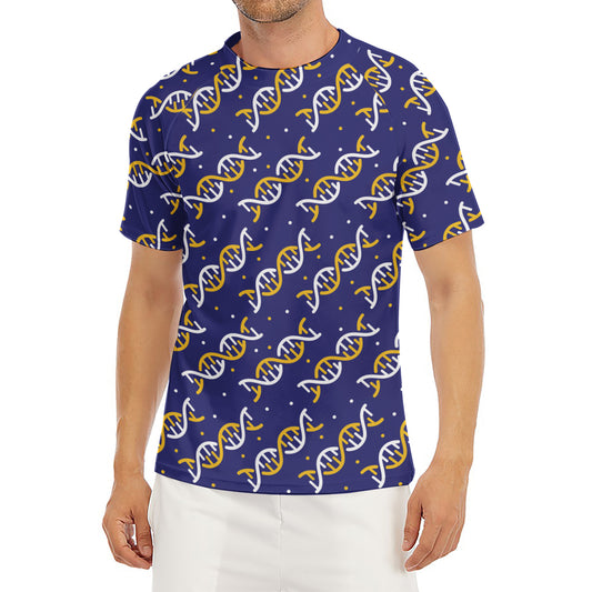 White And Yellow DNA Pattern Print Men's Short Sleeve Rash Guard