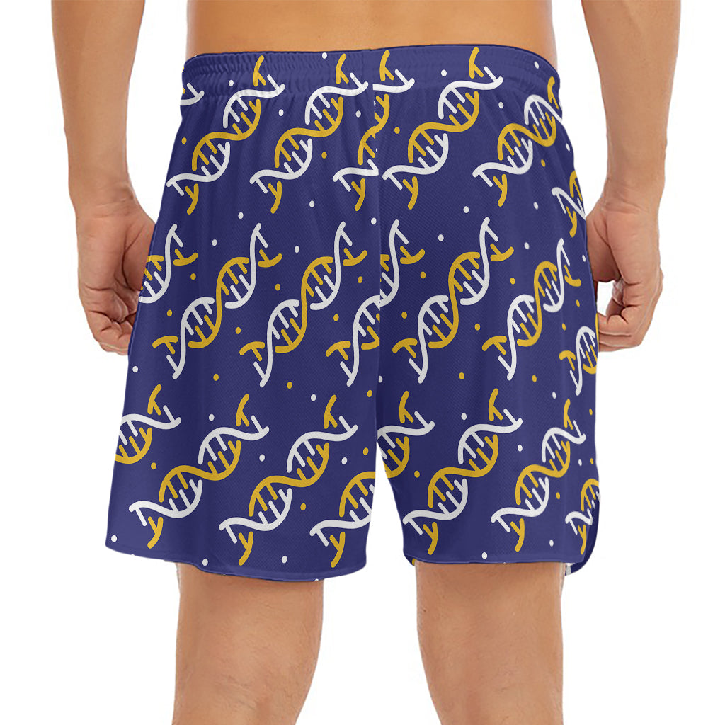 White And Yellow DNA Pattern Print Men's Split Running Shorts