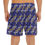 White And Yellow DNA Pattern Print Men's Split Running Shorts