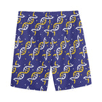 White And Yellow DNA Pattern Print Men's Sports Shorts