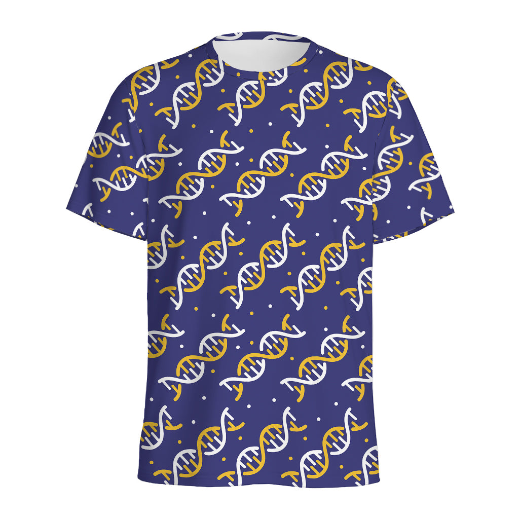 White And Yellow DNA Pattern Print Men's Sports T-Shirt