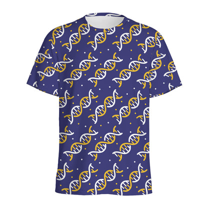 White And Yellow DNA Pattern Print Men's Sports T-Shirt