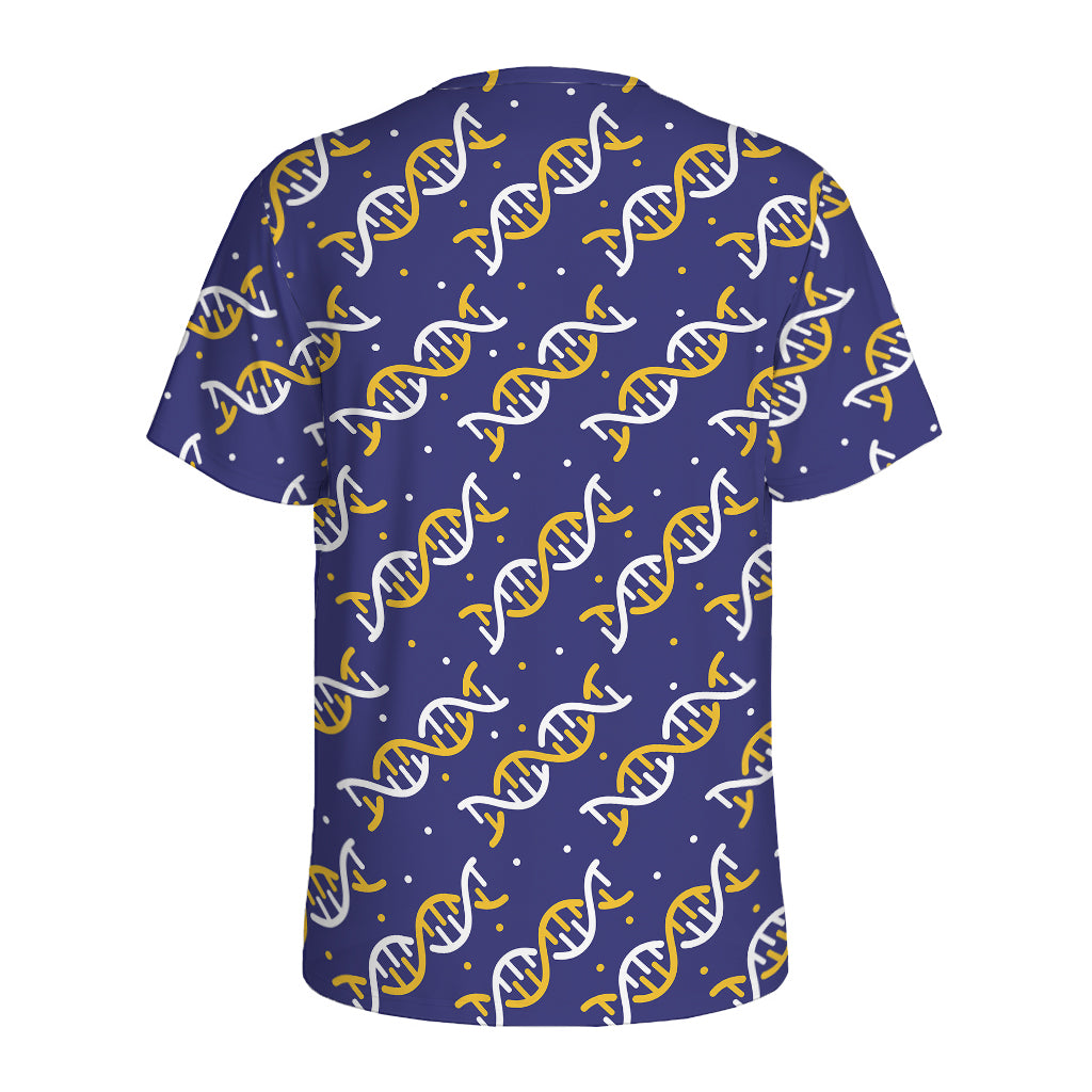 White And Yellow DNA Pattern Print Men's Sports T-Shirt
